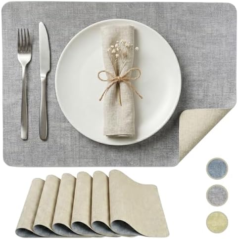 Faux Leather Placemats Set of 6, Reversible Luxury Table Mats
