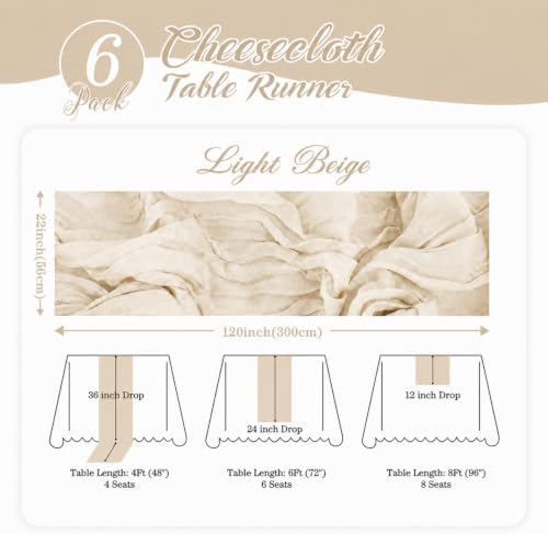 10 Pack Beige Cheesecloth Table Runner 22x120 Inch Boho Gauze Table