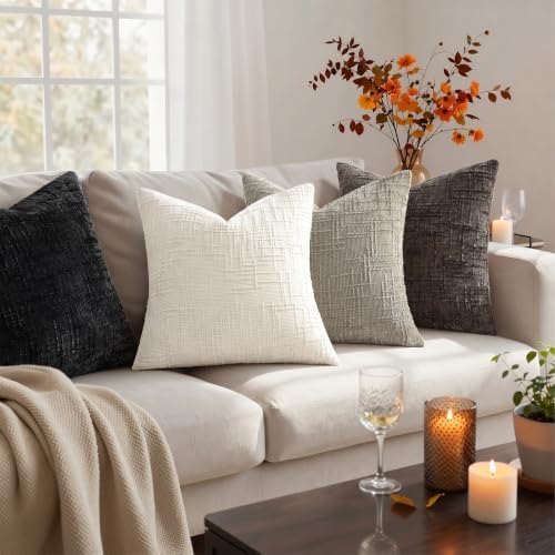 Pallene Cream White Textured Chenille Throw Pillow Covers 12x20 Set of