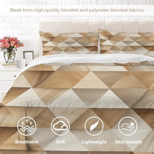 Geometric Interlaced 100% Cotton Duvet Cover Set King Size, Wooden