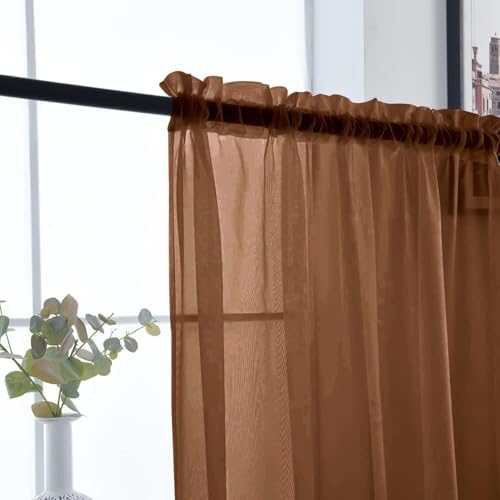 SpaceDresser Basic Rod Pocket Sheer Voile Window Curtain Panels Brown
