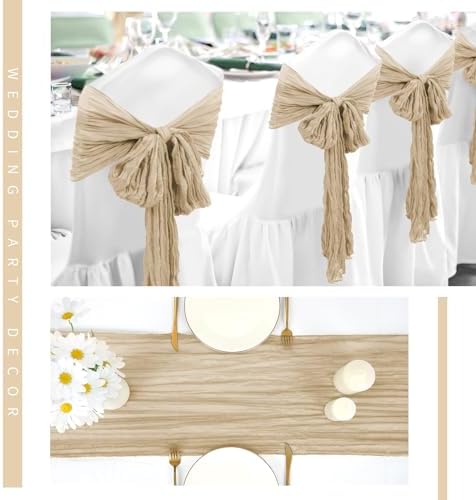 YMHPRIDE 12 Pack Beige Table Runners 20x120in Cheesecloth Table Runner