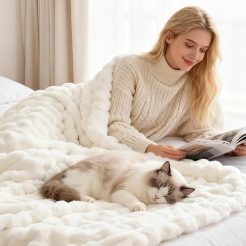 Ultra-Soft Fuzzy Faux Fur Throw Blanket,ICreamy White,50x60 in