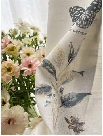 Cream White Linen Back Tab Curtains 63 Inch Length for Living Room 1
