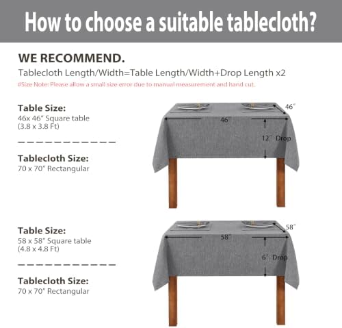 Gray 70x70 Square Polyester Linen Farmhouse Tablecloth