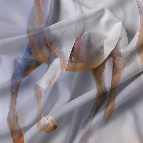 King Duvet Cover Set Soft Microfiber Oil Painting Horse Light Purple
