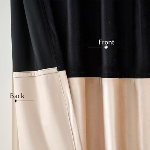 Luxury Black Beige Velvet Blackout Curtains 120 inches for Living Room