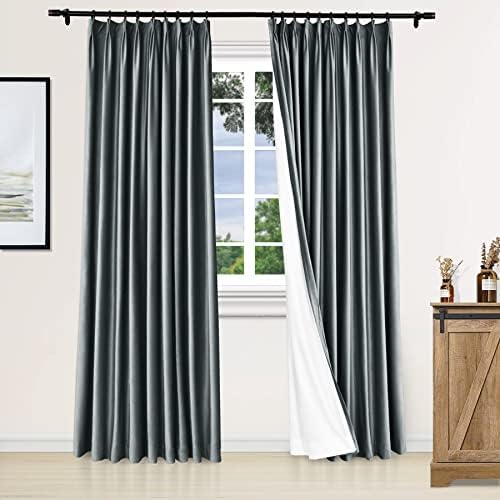 Fcosie 120 Inches Long Velvet Blackout Lined Curtains Pinch Pleated