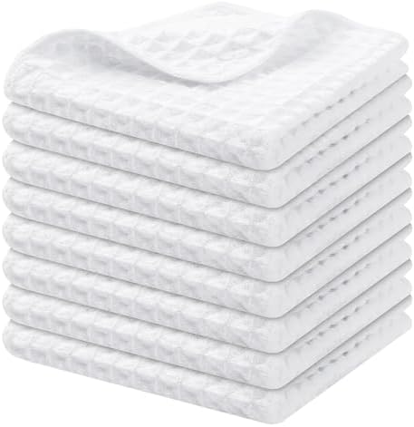 Homaxy Microfiber Waffle Weave Kitchen Dish Cloths, 8 Pack, White