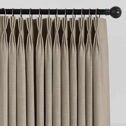 Dark Taupe Pinch Pleat 96 inch Long Linen Curtains 2 Panels Set for