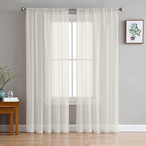 Sheer Curtains 108 Inches Long, Solid Color Beige Window Treatment
