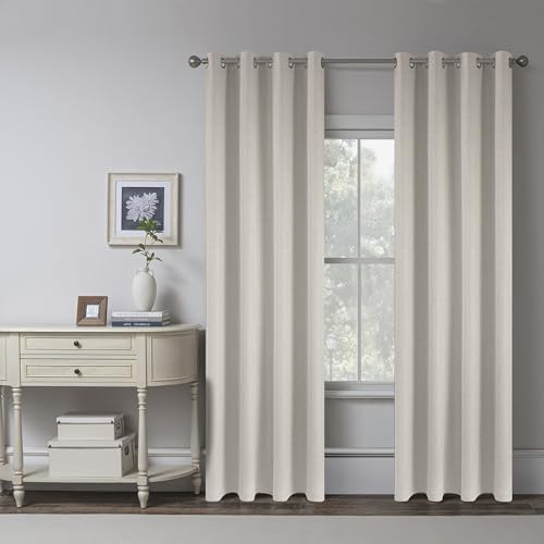 Beige 100% Blackout Linen Curtains 120 Inches Extra Long Ceiling to