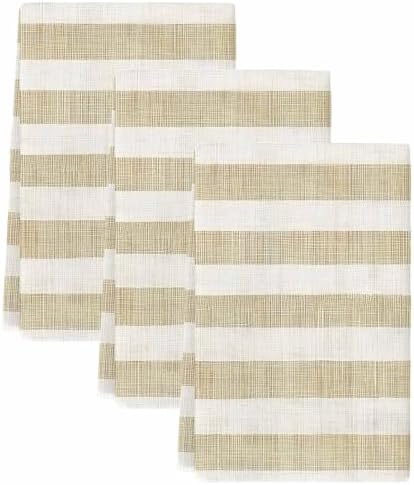 Cream Striped Kitchen Towels Set of 3, Absorbent Microfiber Soft Dish