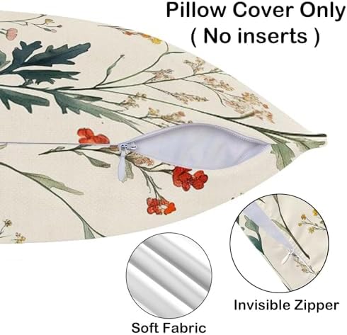 Cream Ivory Wildflower Meadow Throw Pillow Covers 18x18 Set of 2
