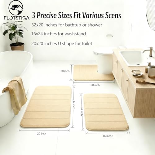 Memory Foam Bath Mat Set 3 Piece,Super Soft Absorbent Bathroom Rug Non