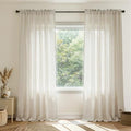 Mrs.Naturall 120 Inch Extra Long Beige Linen Sheer Curtains for Living