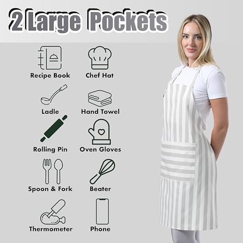 TOSHEX Kitchen Apron Cotton Waterdrop Resistant Adjustable Button