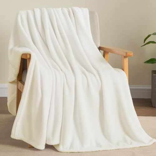 BEDELITE Fleece Blanket Soft Plush Throw for Couch Cream 50"x70"