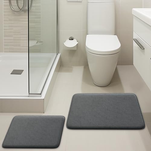 2-Piece Memory Foam Bathroom Rug Set, Non-Slip - Charcoal