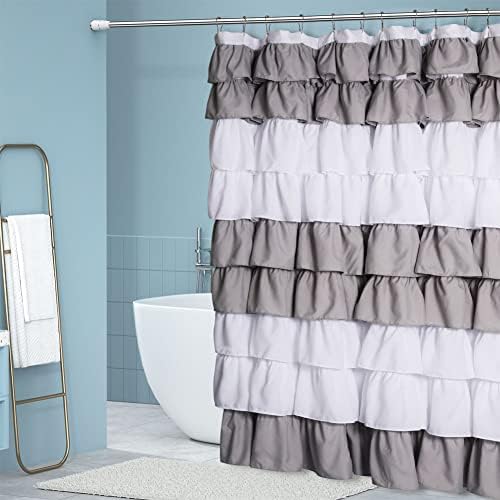 72" x 72" Elegant Ruffle Shower Curtain Modern Farmhouse Fabric Shower