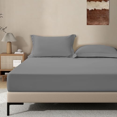 Dark Grey Fitted Sheet, King Size,Deep Pocket 18 inch