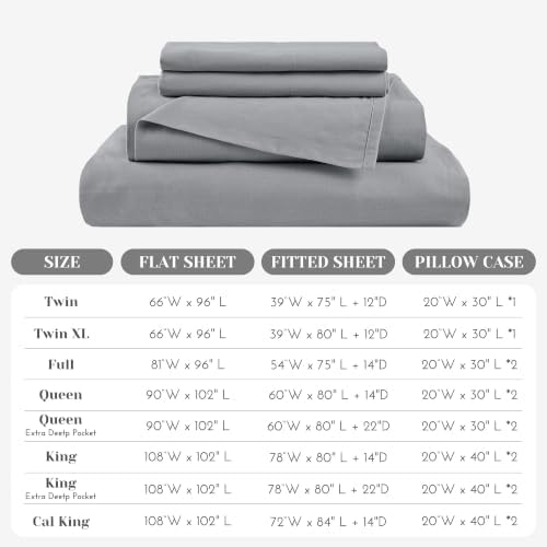 Comfort Spaces 100% Cotton Percale Sheets King Sheet Set 4 Pcs, Dark