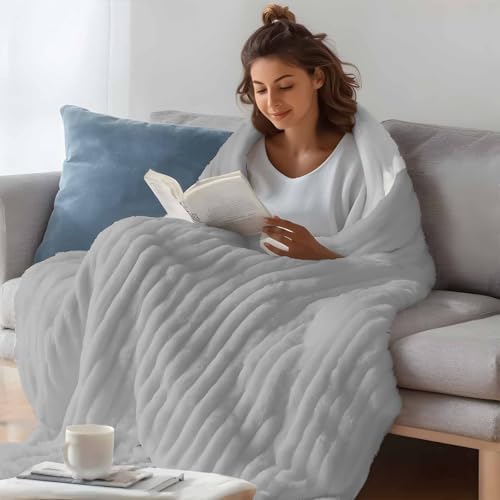 Fleece Throw Blanket for Couch, Grey Microfiber Flannel Blanket for