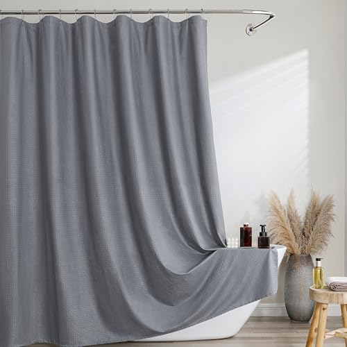 Grey Shower Curtain 72 Inch Length 1 Piece, Waffle Embossed Textured