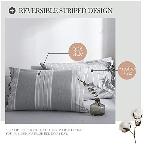 BISELINA Striped Duvet Cover Set 3pcs 100% Washed Cotton Linen Like