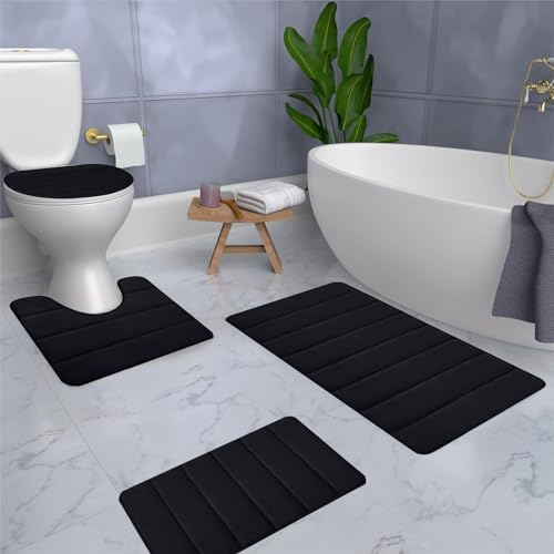 4-Piece Bathroom Rug Set - 2024 Soft Absorbent Memory Foam Mats