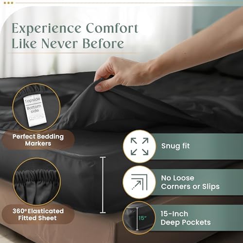 100% Cotton King Size Sheets Set, 4 Piece Sheet & Pillowcase Sets