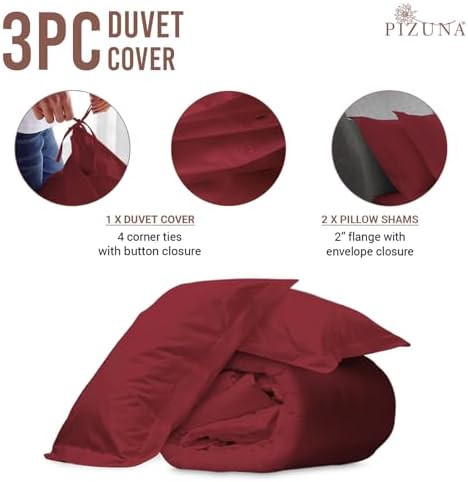Pizuna 100% Cotton King Duvet Cover Set 400 Thread Count Rio Red