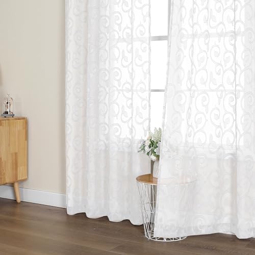 OWENIE Furman Extra Long Sheer White Curtains 96 inches Long for