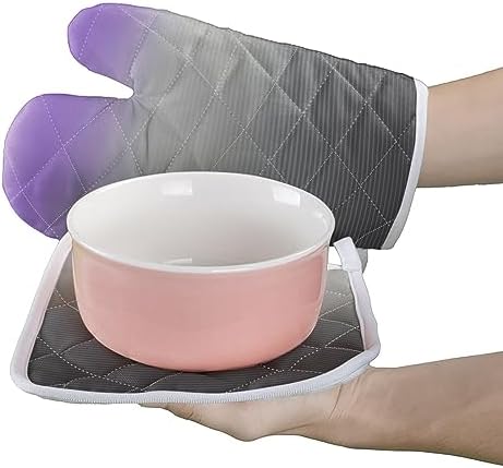 Quilted Cotton Terry Cloth Oven Mitt, Pot Holder Purple Grey Gradient