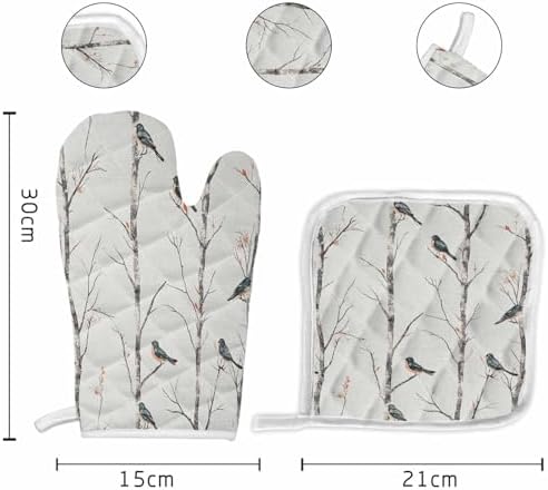 Quilted Cotton Terry Cloth Oven Mitt, Pot Holder Retro Tree Branches