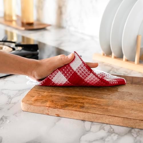 Blue Needles Waffle Weave Kitchen Dish Cloths Cotton Set of 8-12x12