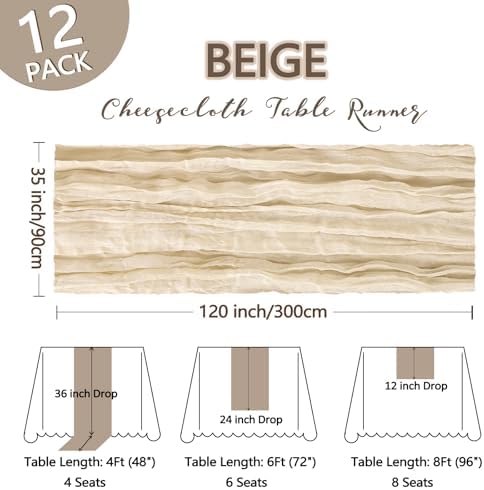 12 Pack 35 x 120 Inch Beige Table Runner Cheesecloth