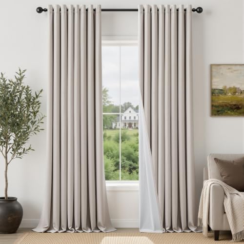 Blackout Cream Beige Linen Grommet Curtains 52x120 Inch Extra Long 2