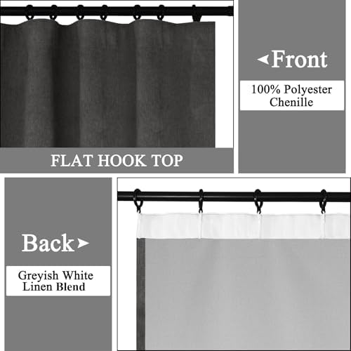 Fcosie Charcoal Grey Extra Long Chenille 100% Blackout Curtains