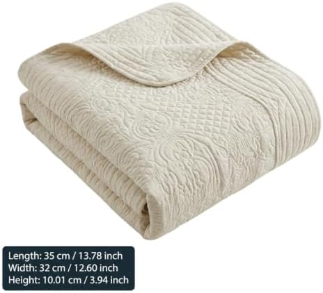 Beige Quilted Throw with Scalloped Edges, 60x72 inch Cotton Quilt Set