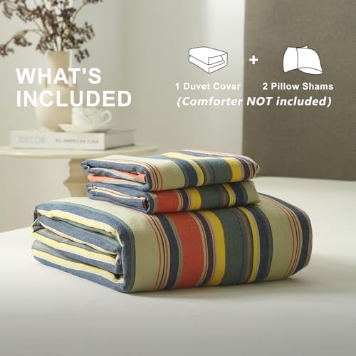 VM VOUGEMARKET Striped Duvet Cover Set Washed Cotton,Twin