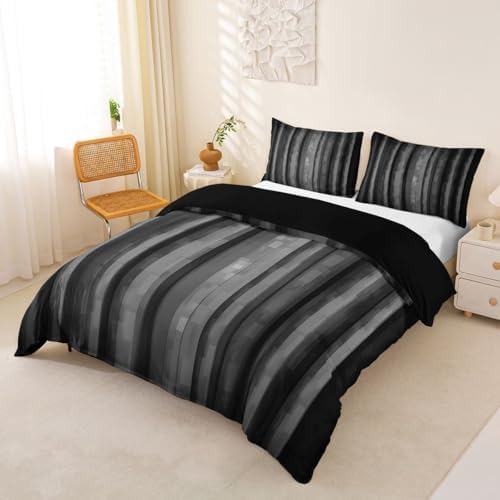 Feelyou Abstract Stripe Duvet Cover Queen Size Gray Bedding Set for
