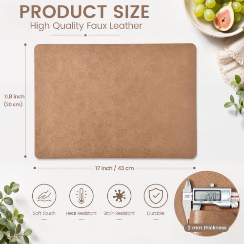 homing Faux Leather Vinyl Placemats Set of 6, Easy to Clean, Camel