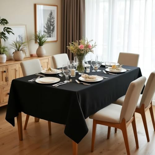 sancua Square Tablecloth, 60 x 60 Inch Table Cloth, Black