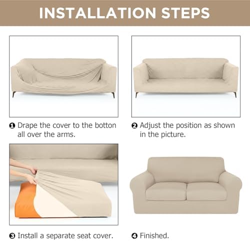 HunnmingRe Stretch Couch and Loveseat Covers Set,5 Seats,Beige