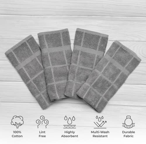 100% Cotton Terry Dish Towels, 4 Pack Plain, 16 x26 Inches, Super Soft