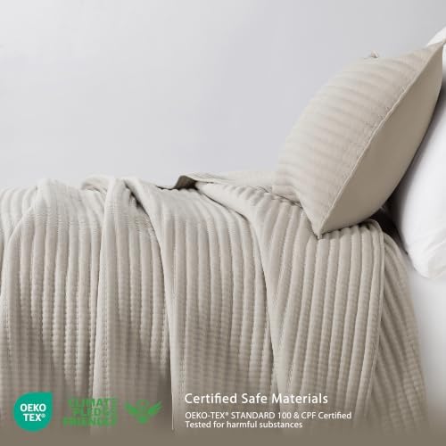 palassio King Quilt Bedding Set Channel Pick Stitch Striped Beige