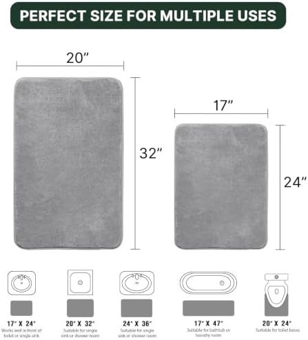 H.VERSAILTEX Bath Mat Memory Foam Set Bathroom Rug Set Flannel Velvety