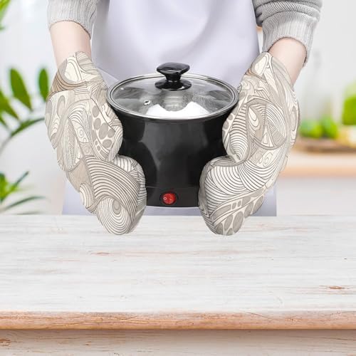 Oven Mitts 2 Pcs Kitchen Oven Glove Linear Texture Beige Oven Mitt