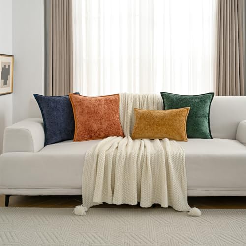 FUTEI Pack of 2 Chenille Soft Throw Pillow Covers 18x18 Inch, Black